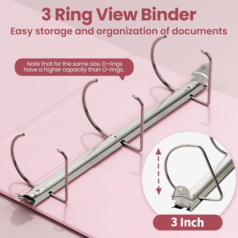 SUNEE 3 Ring Binder 3 Inch D Ring, Clear View Binder Three Ring PVC-Free (Fit 8.5x11 Inches) for School or Office Supplies, Assorted Pastel, 4 Pack - Image 3